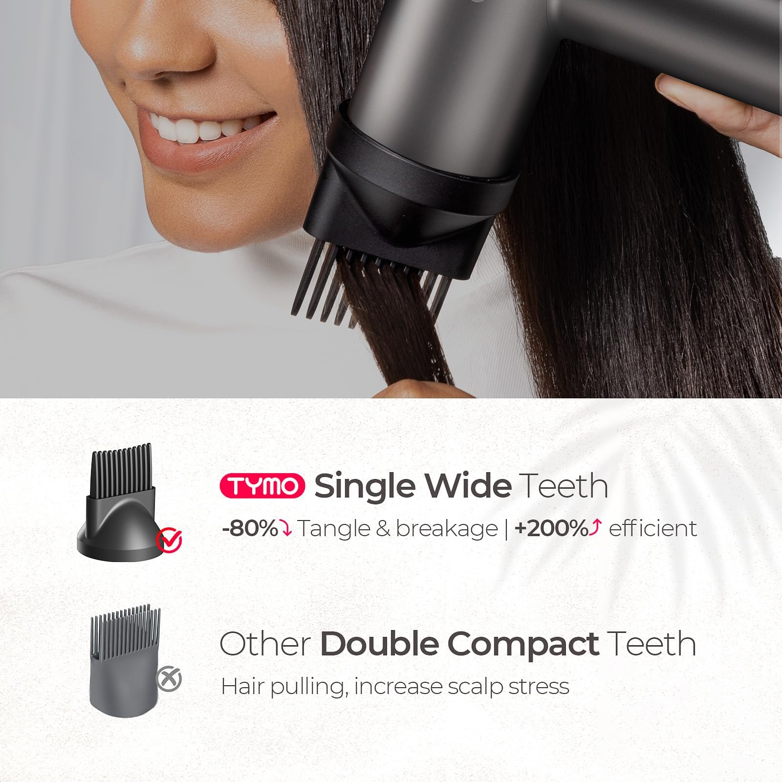 TYMO Pettine per capelli compatibile solo con asciugacapelli TYMO AIRHYPE Lite, ugello magnetico per districare, allungare i capelli testurizzati e styling efficiente