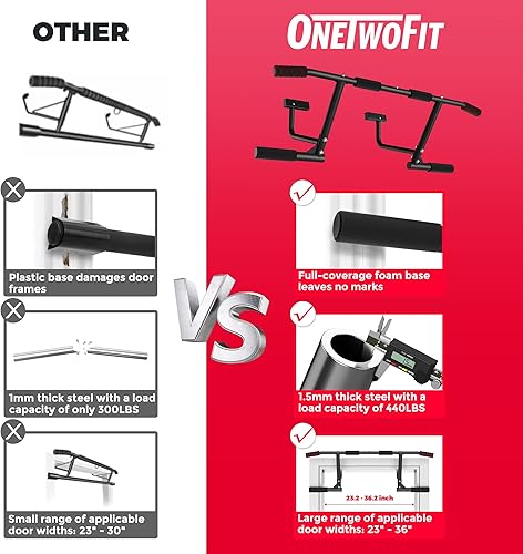 Miniatura 4 de ONETWOFIT Barra de dominadas para puerta, barra de entrenamiento de fitness para la parte superior del cuerpo de 440 libras para ejercicio de