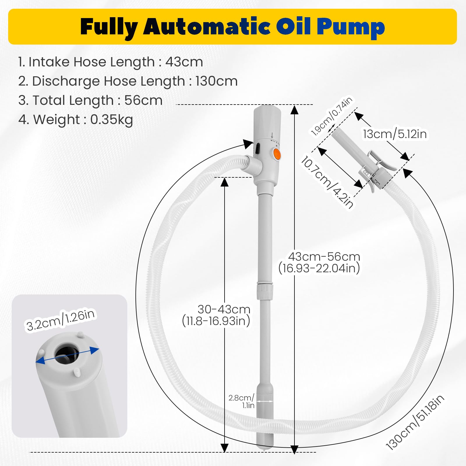 Pompe à carburant électrique avec double raccord (batterie + USB) – Pompe à essence 2,8 GPM 12 LPM, pompe diesel et pompe à huile pour bidons et fûts – Tuyau inclus (batterie + USB)
