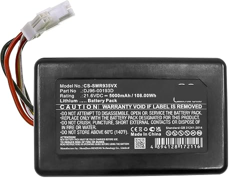 Vacuum Cleaner Replacement Battery DJ96-00193D Compatible with Samsung PowerBot R9350 PowerBot R9250 VR2AK9350WK/AA SR20K9350WK Battery Pack 21.6V 5000mAh
