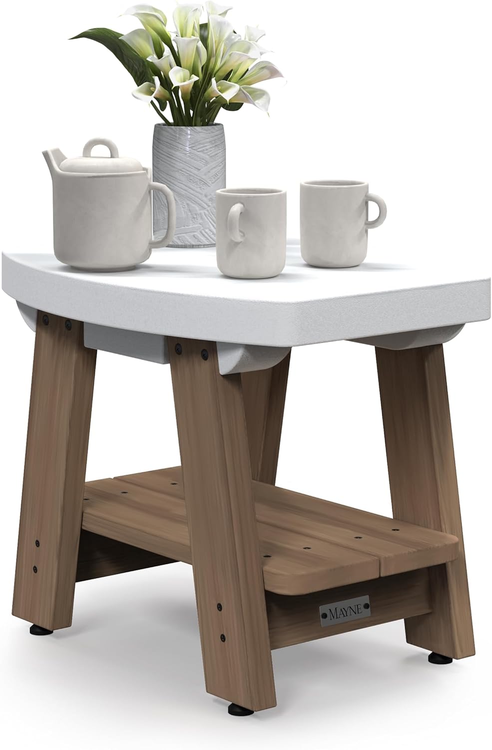 Mayne Mesa Weather Resistant 2-Tier End Table with Built-in UV Inhibitors, Easy Assemble Patio Furniture, Outdoor Furniture for Patio, Porch, Backyard