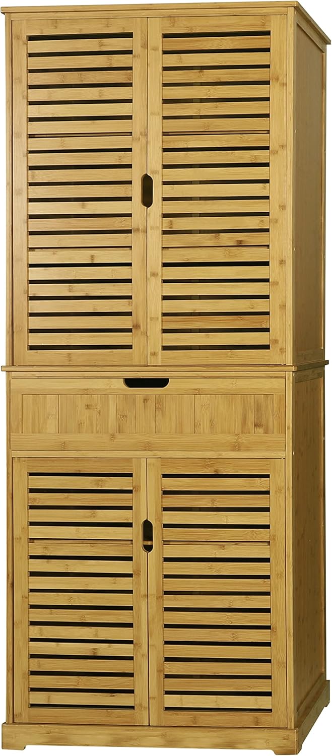 MUPATER Kitchen Pantry Storage Microwave Hutch, 72'' Freestanding Bamboo