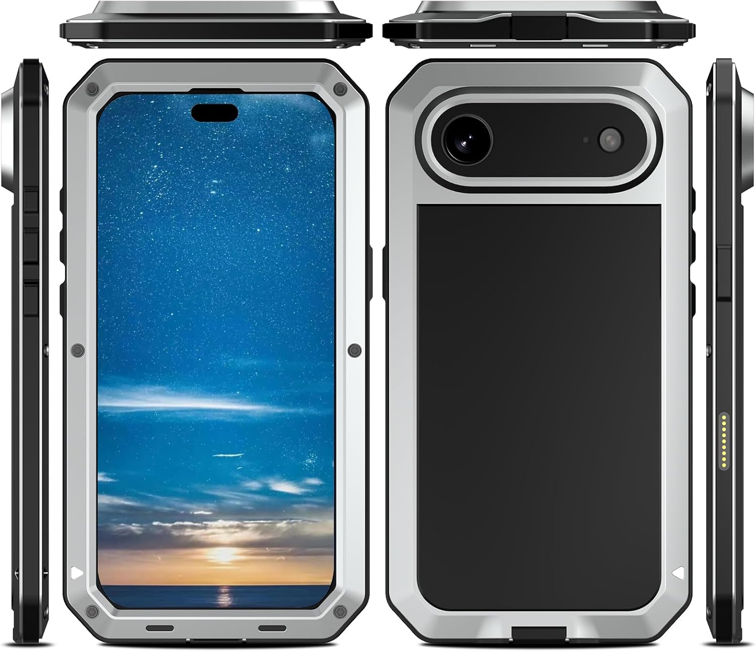 Marrkey for iPhone Air Case,Heavy Duty Metal Full Body Protective Cover Shockproof [Tough Armour] Aluminum Alloy Case with Silicone Built-in Screen Protector for iPhone 17 Air 6.5" - Silver
