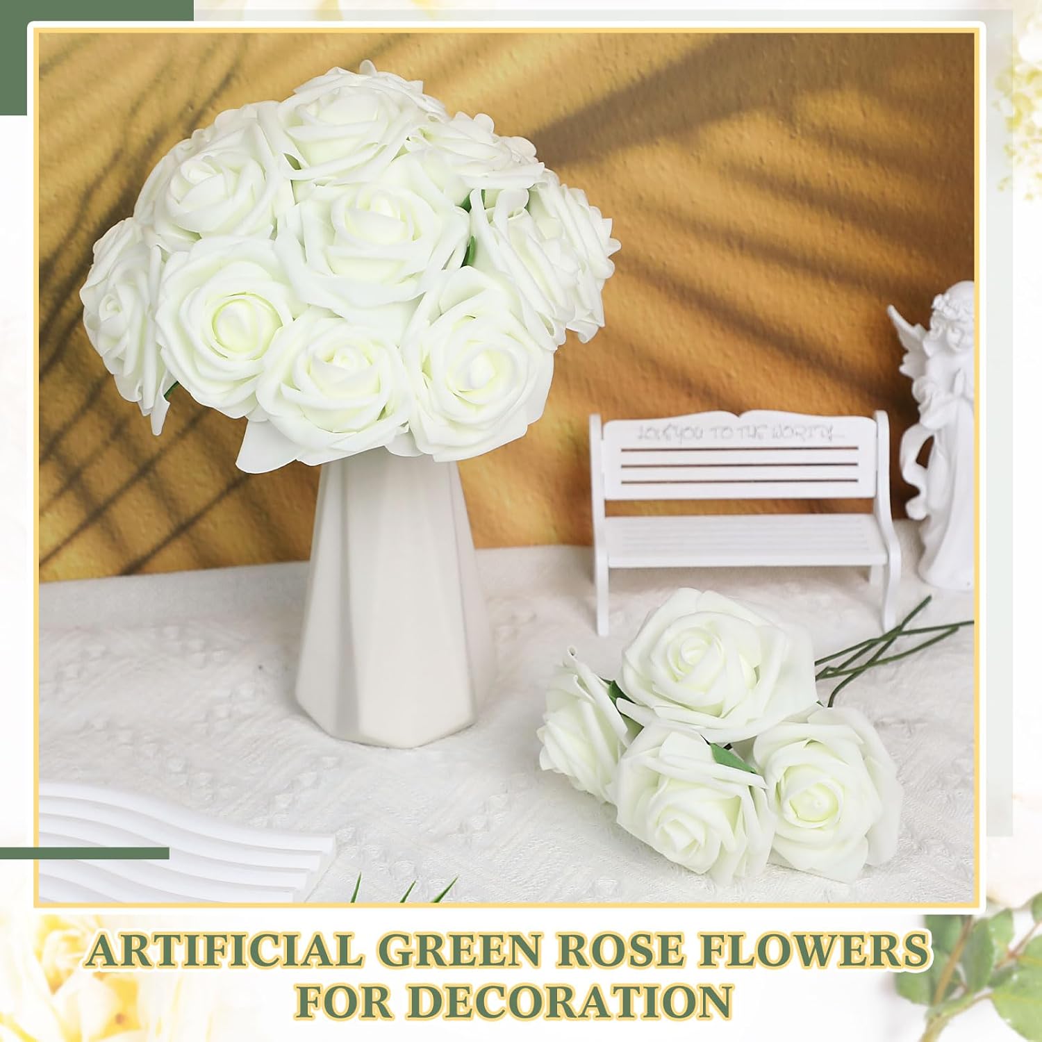 Tigeen 200 Pack Artificial Foam Rose Flowers with Stems Artificial Flowers Real Looking Fake Roses Bulk for DIY Wedding Bouquets Bridal Shower Centerpieces Floral Arrangements Home Decoration (White) - Image 6