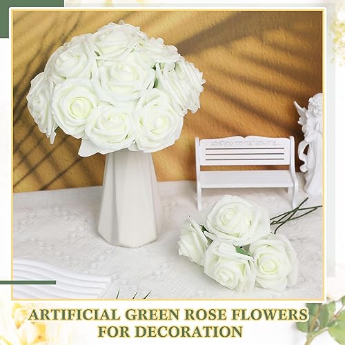 Miniatura 6 de Tigeen Paquete de 200 rosas artificiales de espuma con tallos, rosas artificiales de aspecto real, a granel para ramos de boda, centros de mesa de