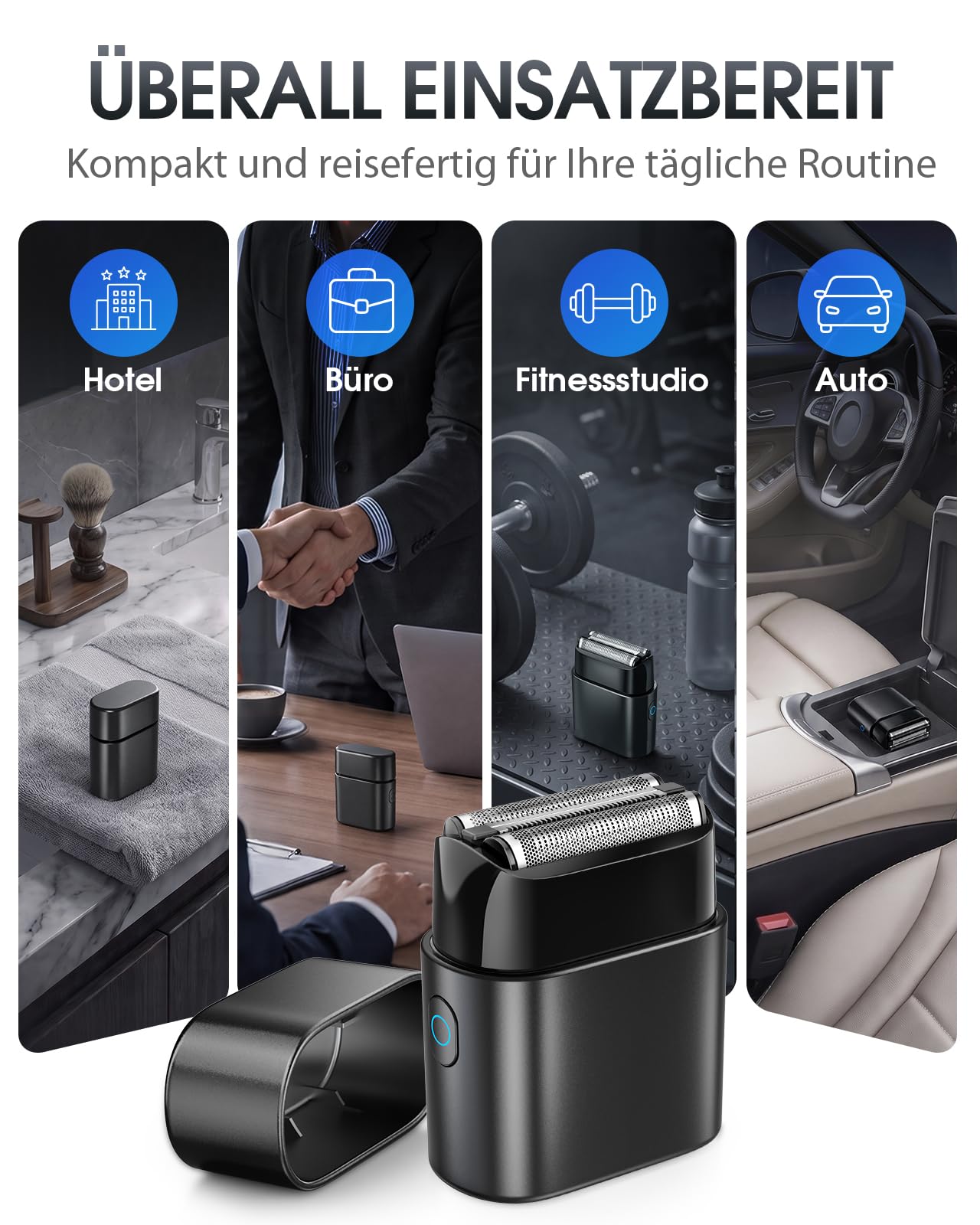 Haokoo Elektrorasierer Herren – Mini Taschenformat Reise Rasierer | 0,05 mm Folienrasierer für sanfte Rasur, IPX7-wasserdicht, 90 Min. Akku, selbststehend, USB-C-Ladung für Büro, Reise & Alltag