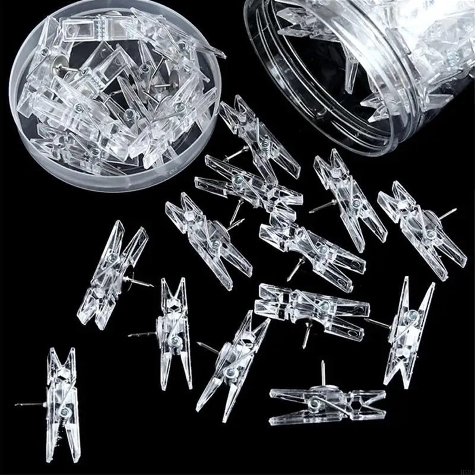 Cute Decorative Pins 40Pcs Paper Clip-Shaped Colored Pushpins Clear Thumb Tacks Set for Photo Wall Feature(Clear)
