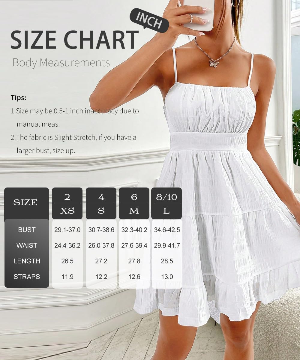 SKAYS Women's Sleeveless Strap Dress Solid Color Ruched Bust Ruffled Hem Casual Mini Dress