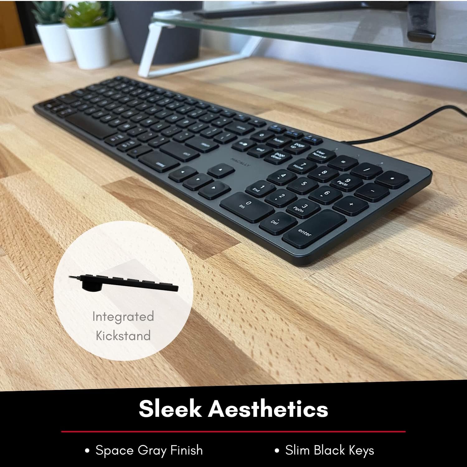 Macally USB Wired Keyboard for Mac and Windows - Apple Keyboard Compatible and Auto Detect for All OS - Slim Computer Keyboard for MacBook, iMac, PC with 107 Quiet Keys and 16 Shortcut Keys : Electronics
