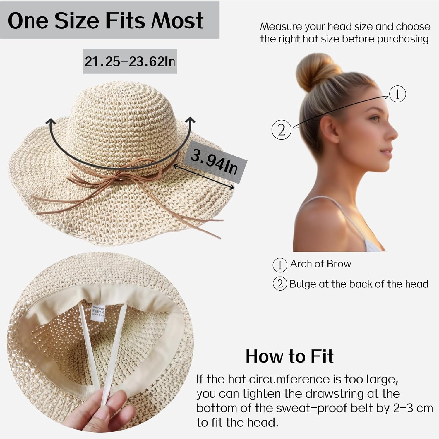 Womens Straw Beach Sun Hats, Foldable Packable Floppy Handmade Crochet Hats for Women,Large Summer Vacation Wide Brim Hat - Image 2