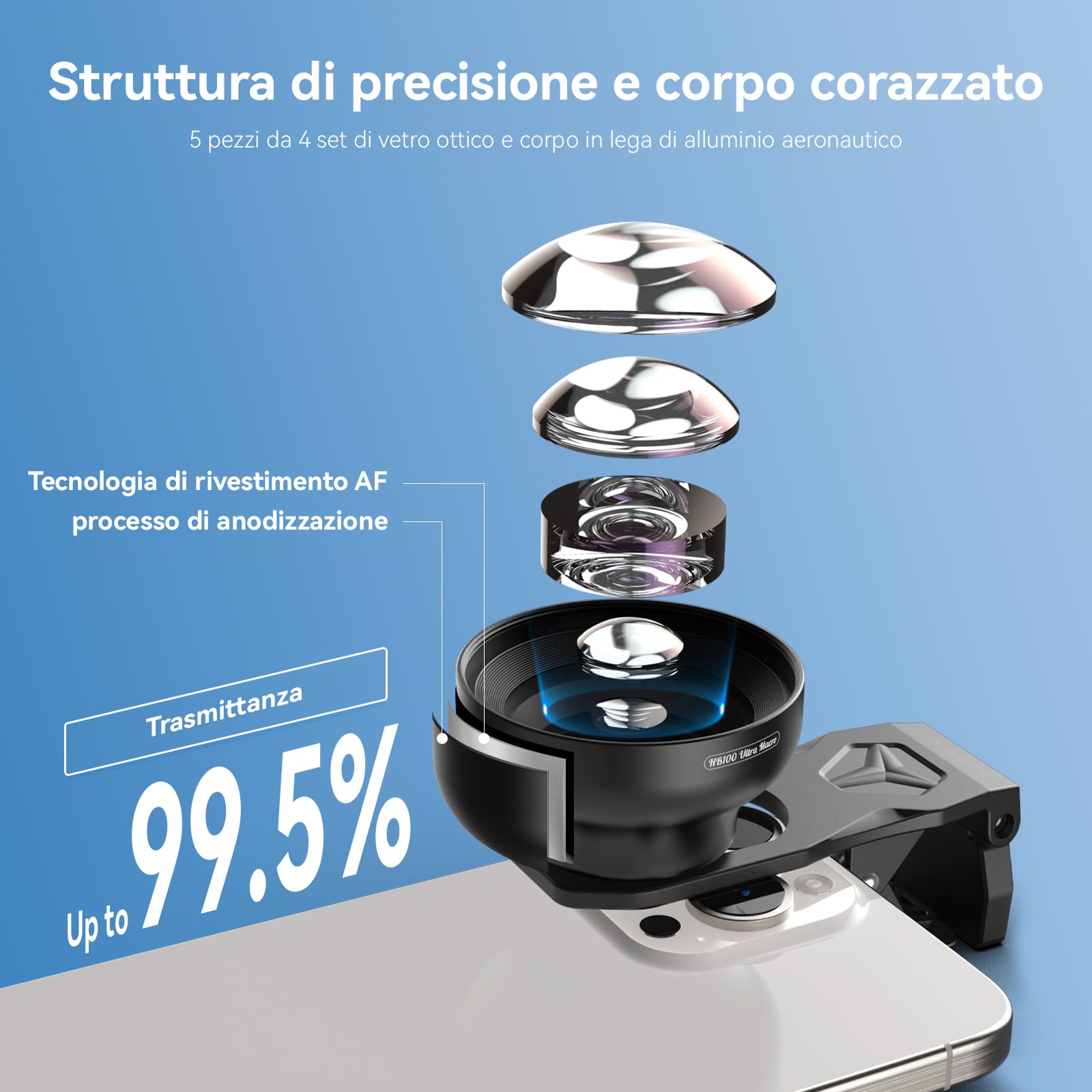 APEXEL HB100 Ultra Lente Macro HD per Cellulare con Filtro CPL e Starlight da 52 mm, Apertura F1.05 e Rivestimento AF, Obiettivo Macro per Smartphone Adatto per iPhone, Samsung e altri Smartphone