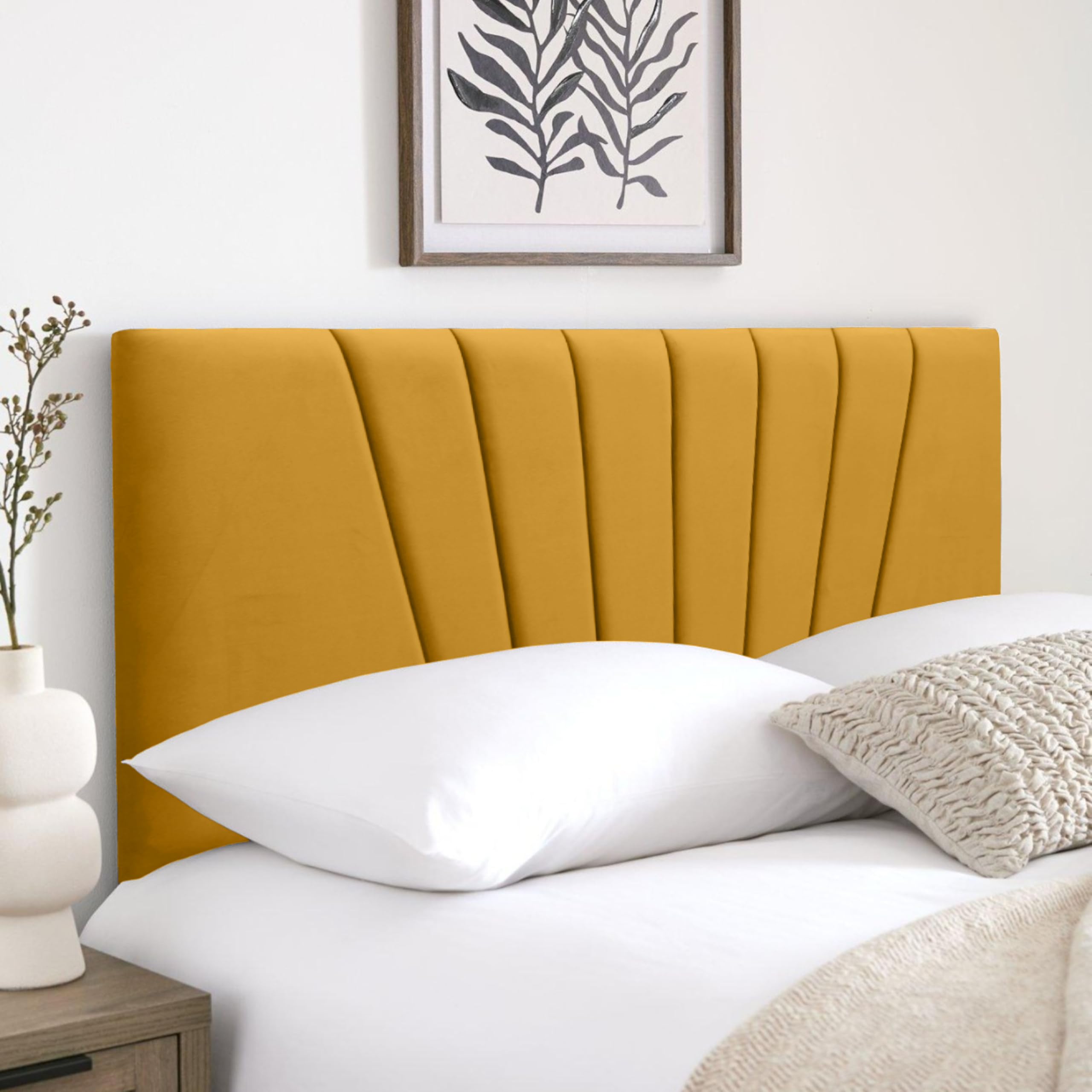 HB-1 Headboards for Beds – Sunrise 24'' Divan Bed Headboard – Headboards for Divan Beds, Bedroom & Hotel Furniture, Elegant Soft Plush Fabric Head Board (Mustard Plush, 3FT Single) — image 1
