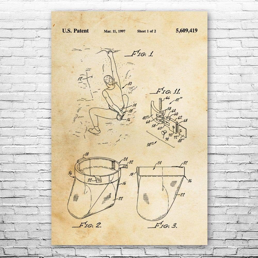Rock Climbing Chalk Bag Patent Print Poster (13x19) Bouldering Gifts, Gym Decor, Climbing Gifts, Climbing Wall Art, Gifts For Men