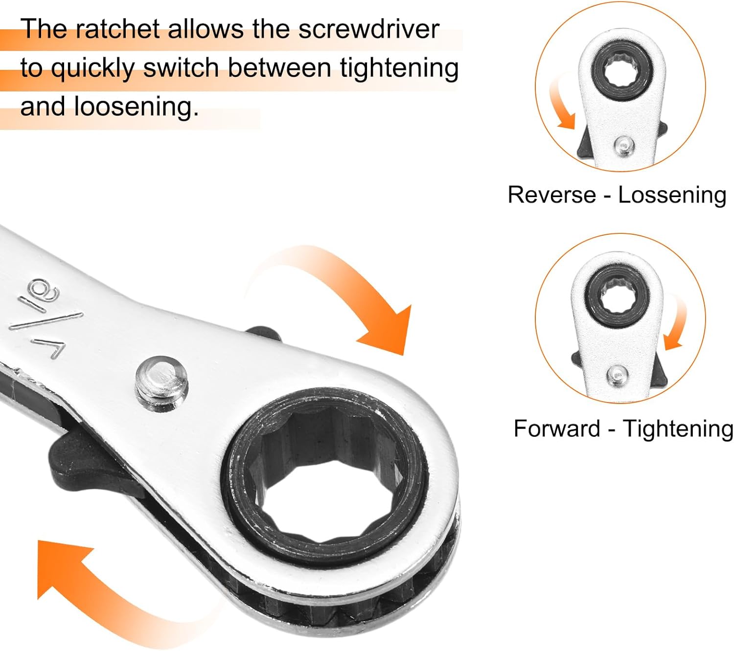 HARFINGTON 2pcs Double Box End Reversible Ratcheting Wrench 3/8" x 7/16" CR-V Steel 180 Degrees SAE Double Head 12-Point 24-Teeth Adjustable Ratchet Gear Socket Spanner, Silver Grey