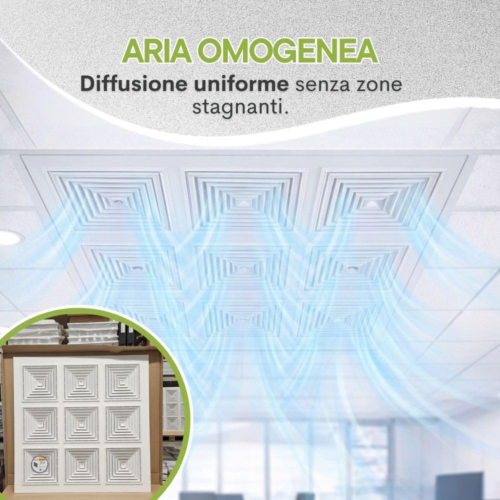 Griglia di Ventilazione XXL 60×60 cm per Soffitto – Diffusore Aria Mandata e Aspirazione | Controsoffitto Modulare e Cartongesso | Plastica Tecnica | Area Libera ~50% | Parte Interna Removibile - RS