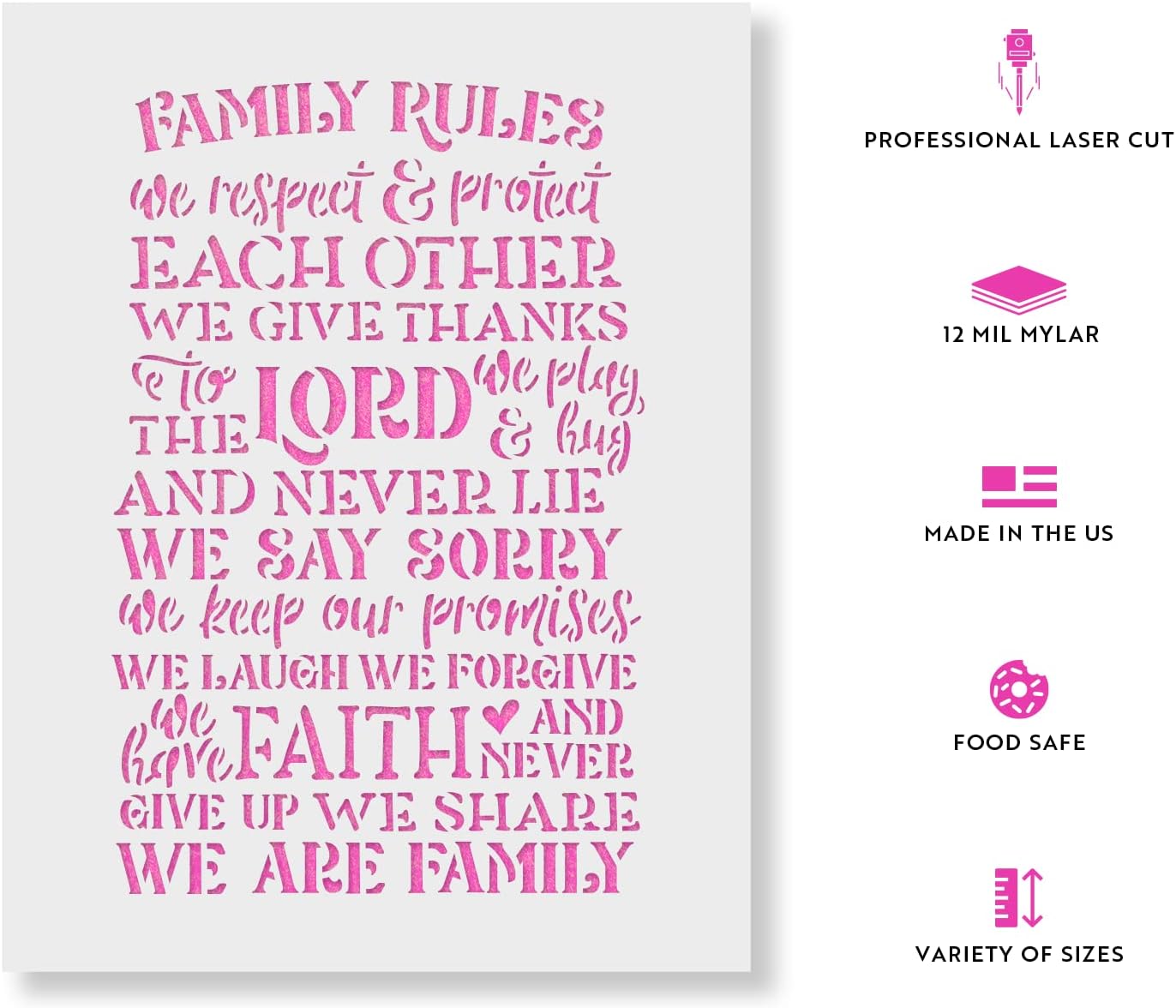 Family Rules Lord Faith Sign Stencil - Religious & Spiritual Stencil, Design Uplifting Artwork for Spiritual Reflection