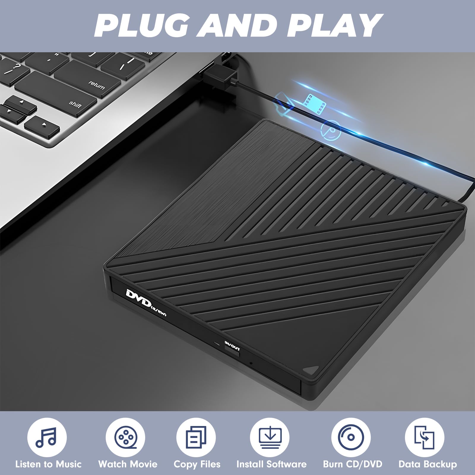 Lector DVD Externo ara PC, Lector CD Externo, USB 3.0 grabadora DVD Externa, Tarjetas SD TF y 2 Puertos USB,Disquetera Externa USB Win11/Win10/Win7/Win 8.1/Linux,Vista MacBook Mac OS