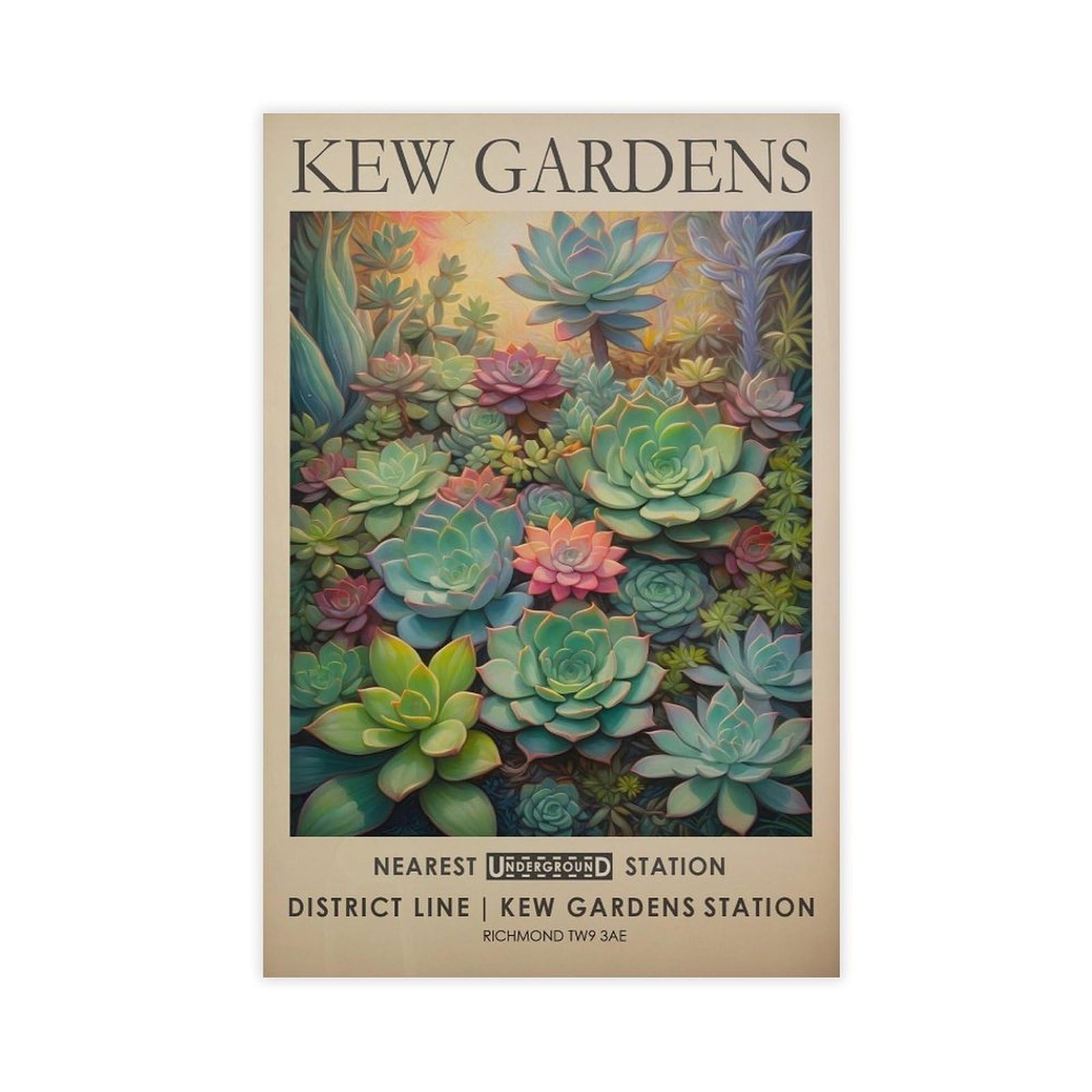 Mghdgd Kew Gardens, Vintage Succulent Botanical Art Canvas Poster Wall Art Decor Print Picture Paintings For Living Room Bedroom Decoration 12X18inch(30X45cm)