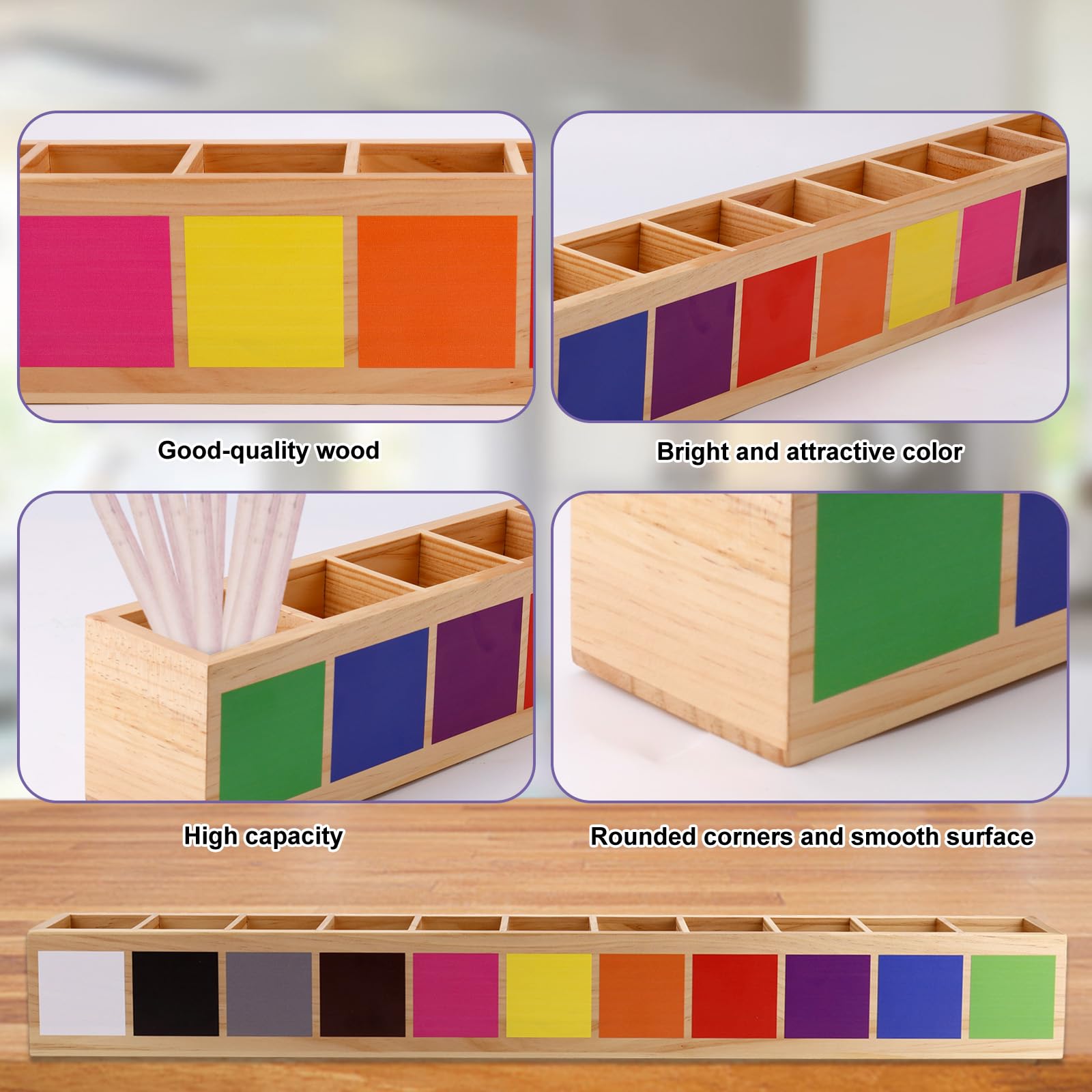 Portapenne Colorato in Legno, Organizer per Pastelli con 11 Scomparti Portapenne Creativo per Bambini Pastelli Penne e Articoli Artistici (Integrato)