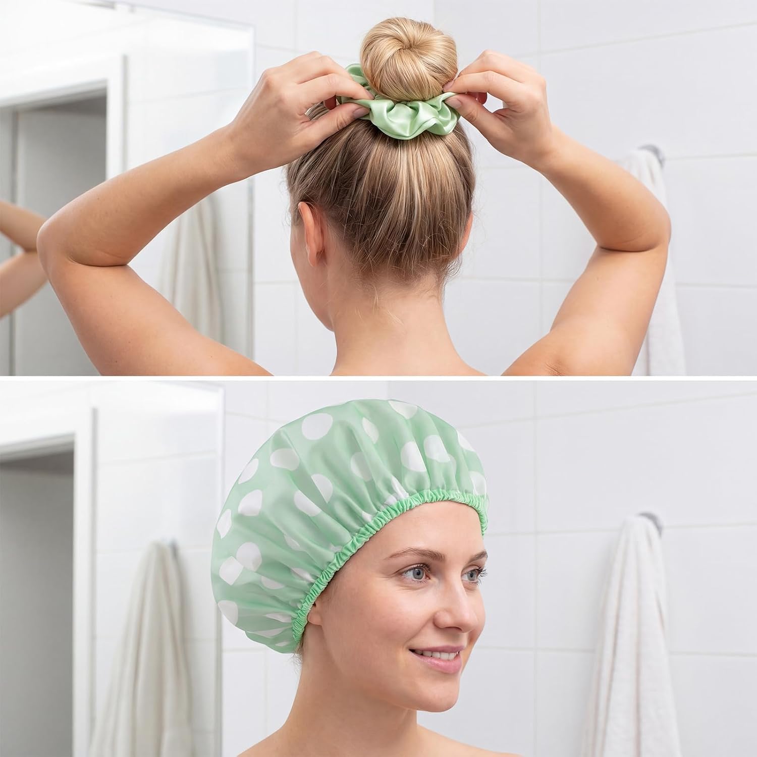 WSICSE 2 Pack Large Shower Caps For Women, Waterproof, Pink Sage