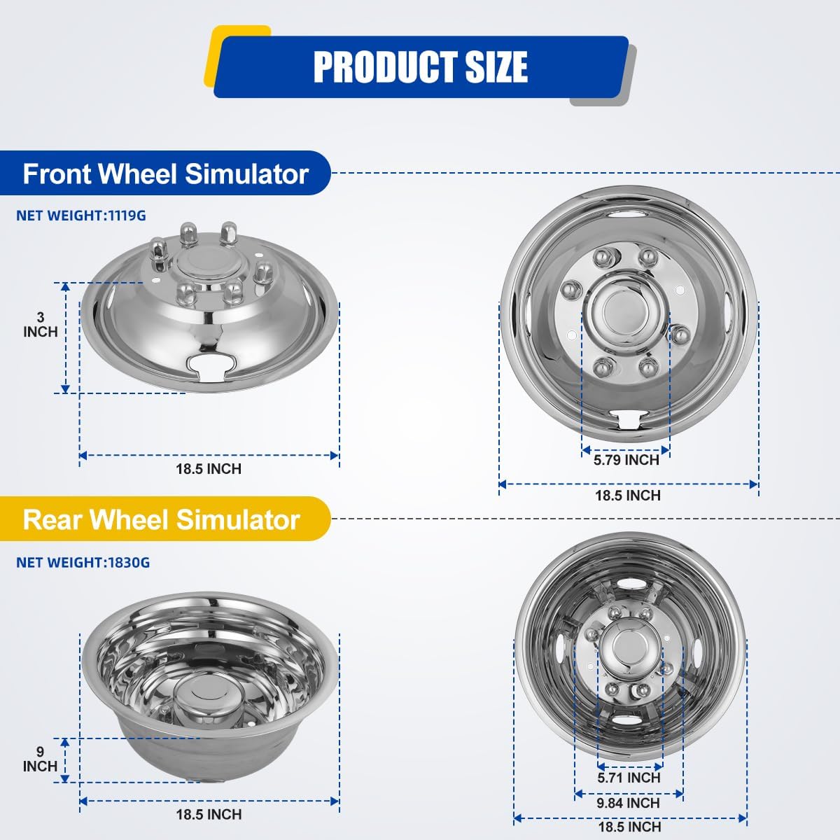 CPW 17 Inch Dually Wheel Simulators For 2005-2024 Ford F350, Stainless Material Wheel Covers 8 Lugs 4 Hand Holes Hubcaps, Over-the-Lug Mounting Style Simulators