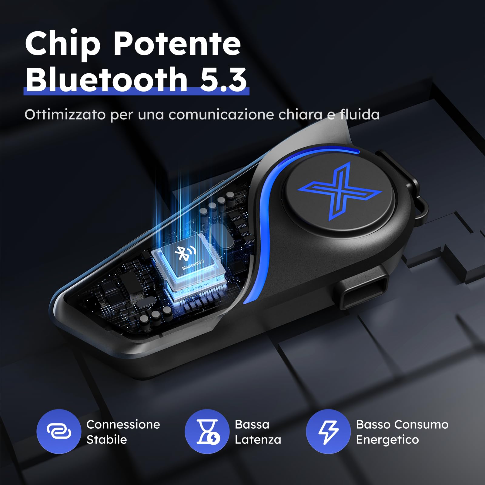 D9 Interfono Moto Coppia, 2 Piloti Auricolare Casco, Bluetooth 5.3