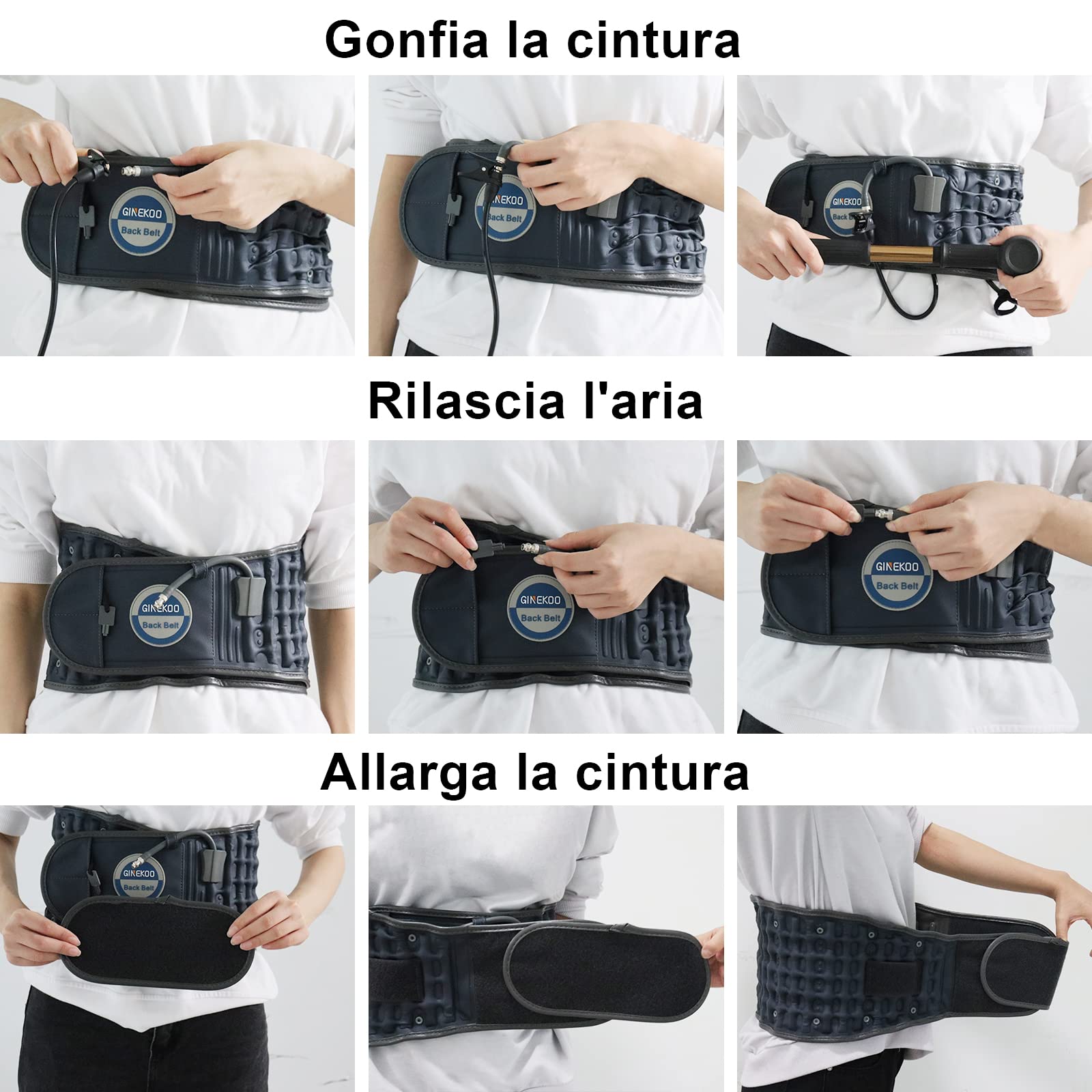 Cintura di Trazione Aria Lombare, Supporto Schiena Contro Mal di Schiena | Cintura decompressione lombare gonfiabile, riduce pressione colonna, allevia dolori schiena, Blu Navy (73,7-124,5 cm)