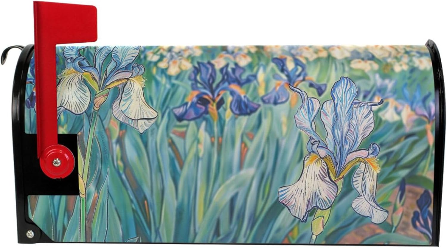 Irises Flower Mailbox Covers Magnetic Classic Art Spring Oil Painting Mailbox Wraps Post Letter Box Cover Garden Decoratives Standard Size 18" X 21"