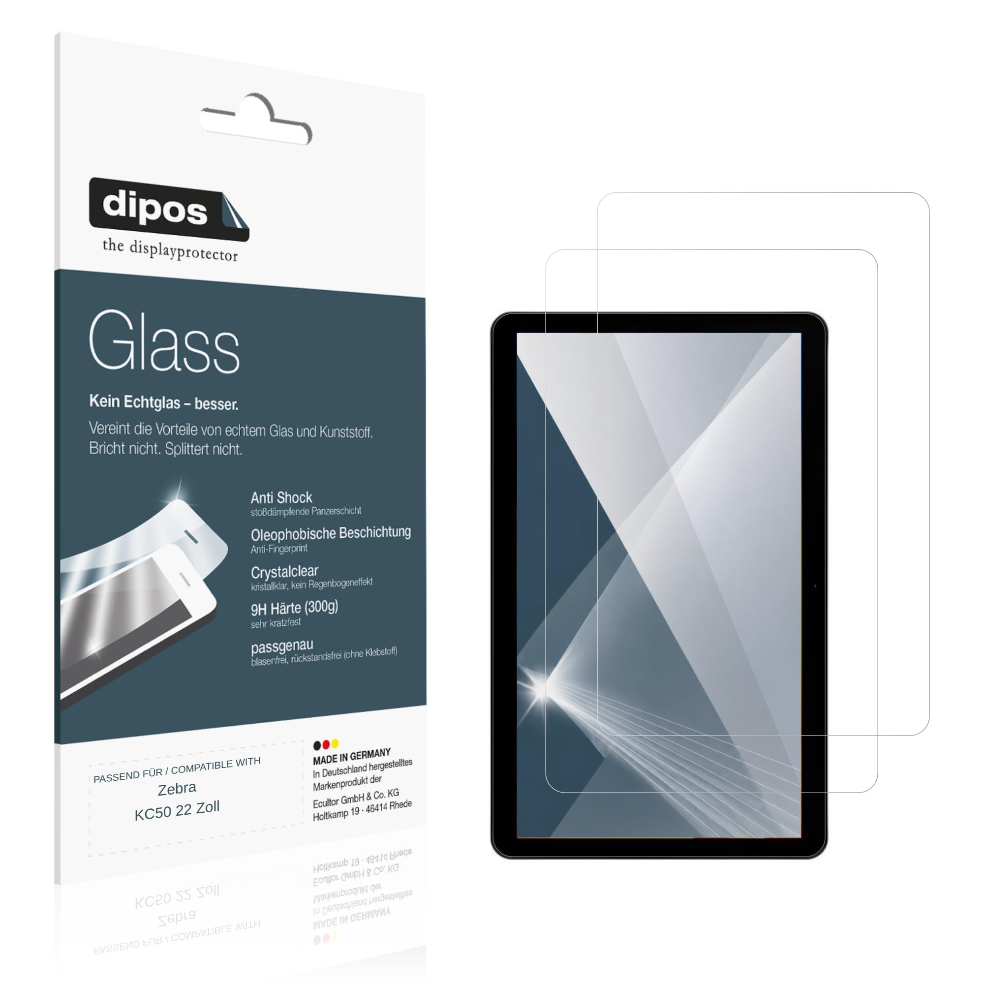 dipos 2x Protector de Pantalla 9H claro para Zebra KC50 22 Pulgada