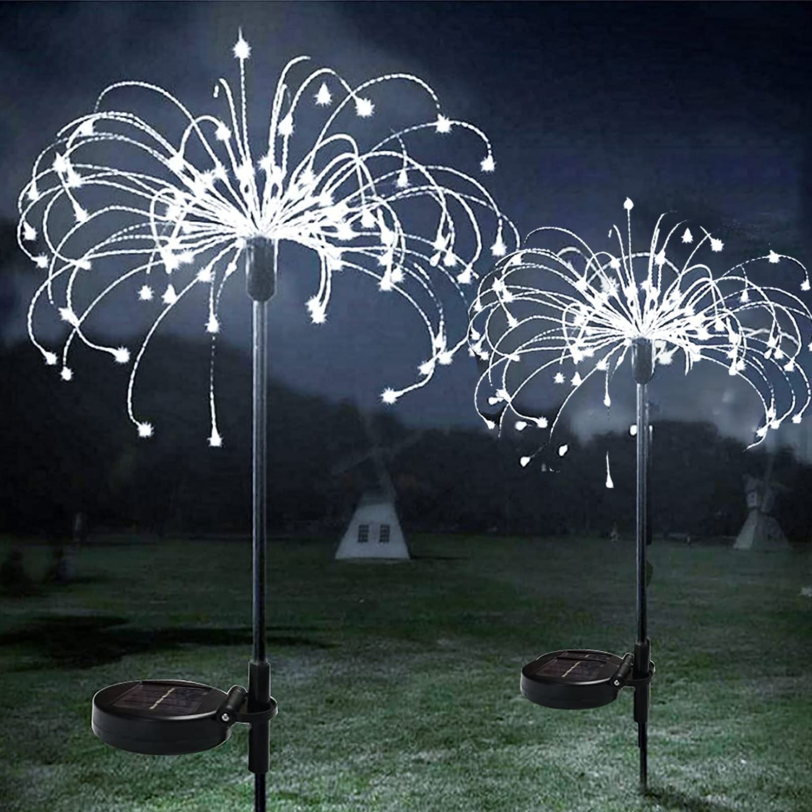 ZVOSolar Outdoor Lights for Garden, 2 Pack 150 LED Solar Firework Fairy Lights, Solar Garden Ornaments String Waterproof Stake Lamp for Home Pathway Wedding Party Festive Decor (White)