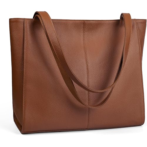 befen Genuine Leather Zipper Tote Bag for Women Work with Laptop Compartment, Women's Leather Shoulder Purse Satchel Handbags