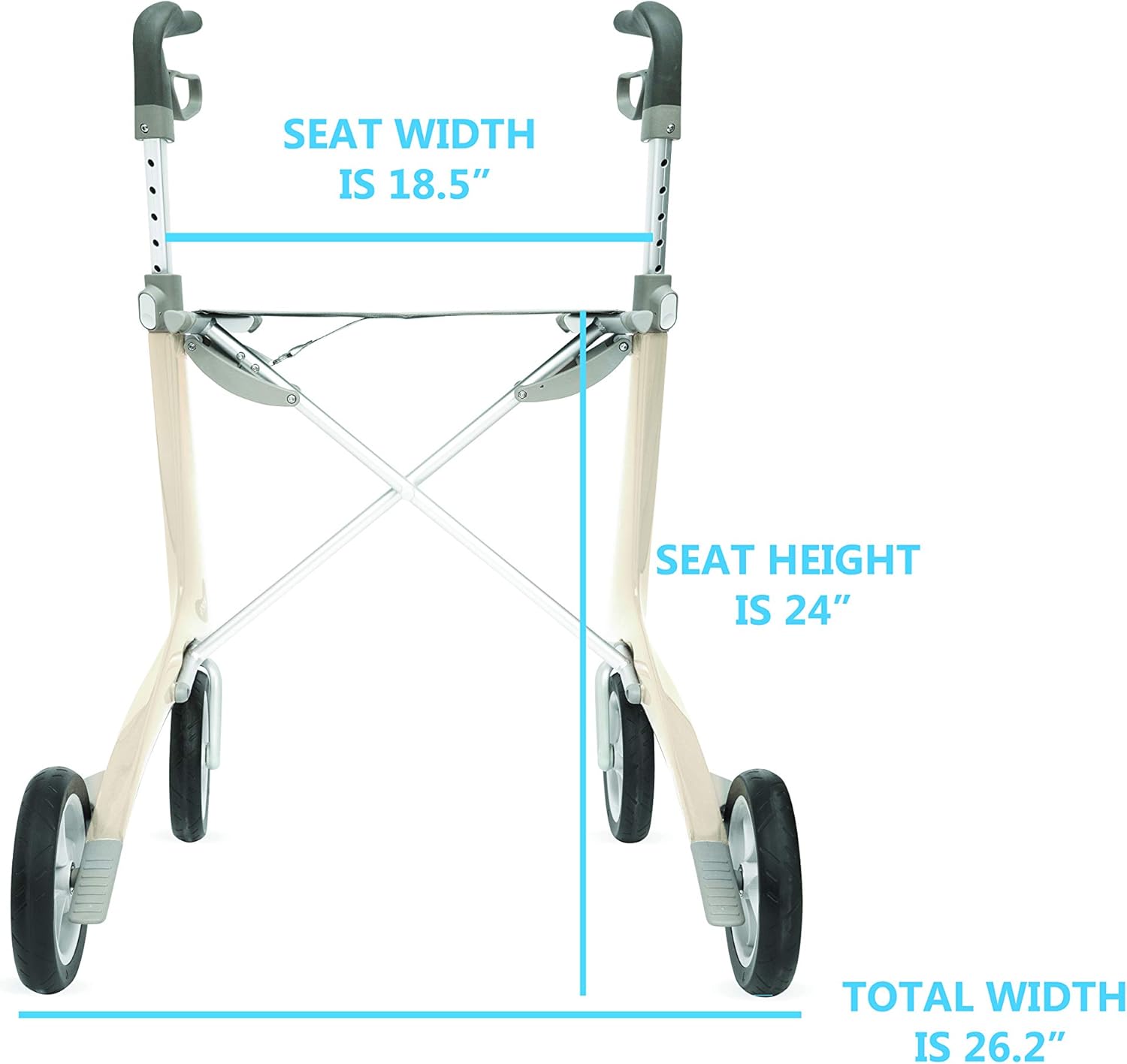 byACRE Carbon Ultralight Rollator Walker with Organizer Bag, Wide Track, Oyster White