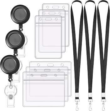 3 Set Lanyards for ID Badges Holder Retractable Badge Reel Clip with Clear Waterproof Cruise Ship ID Cards Holders