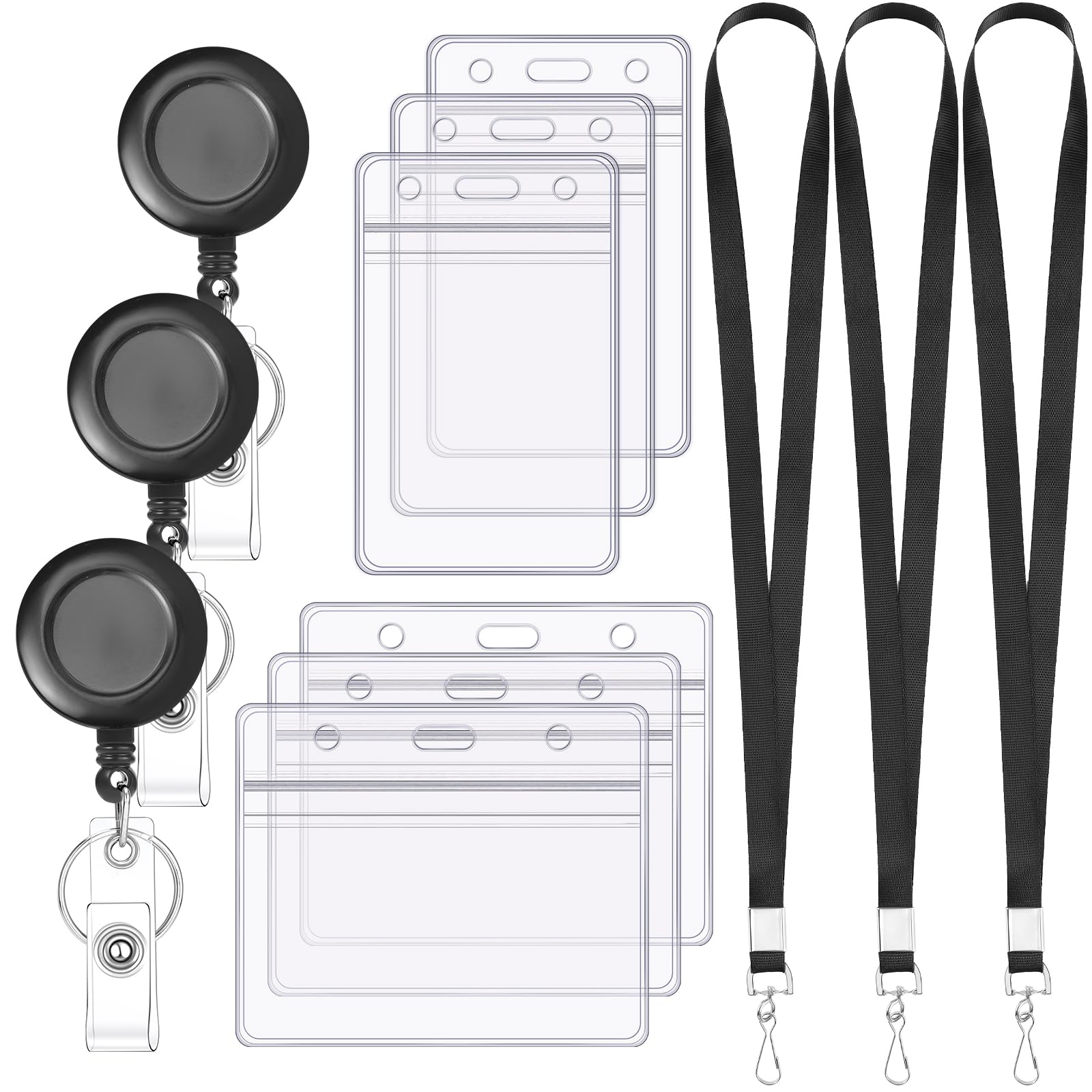 3 Set Lanyards for ID Badges Holder Retractable Badge Reel Clip with Clear Waterproof Cruise Ship ID Cards Holders — image 1