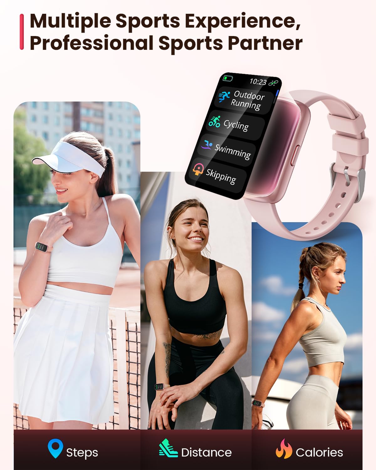Sanorum Smartwatch Donna, 1.47" Orologio Fitness, 24 Modalità Sport, Cardio SpO2 Sonno Activity Tracker Passi Calorie, 165+ Quadranti, Fisiologia Femminile Notifiche Impermeabile IP68 Android iOS Rosa