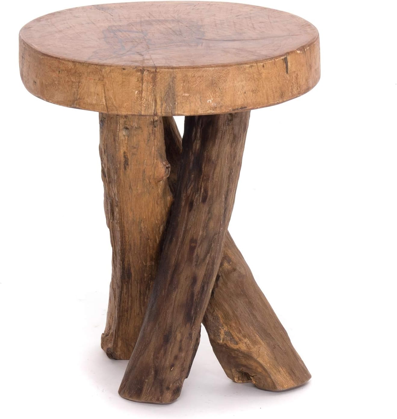 Design Delights Tabouret en bois de teck robuste 40 41 x 34 cm (H x Ø), bois vieilli Table d