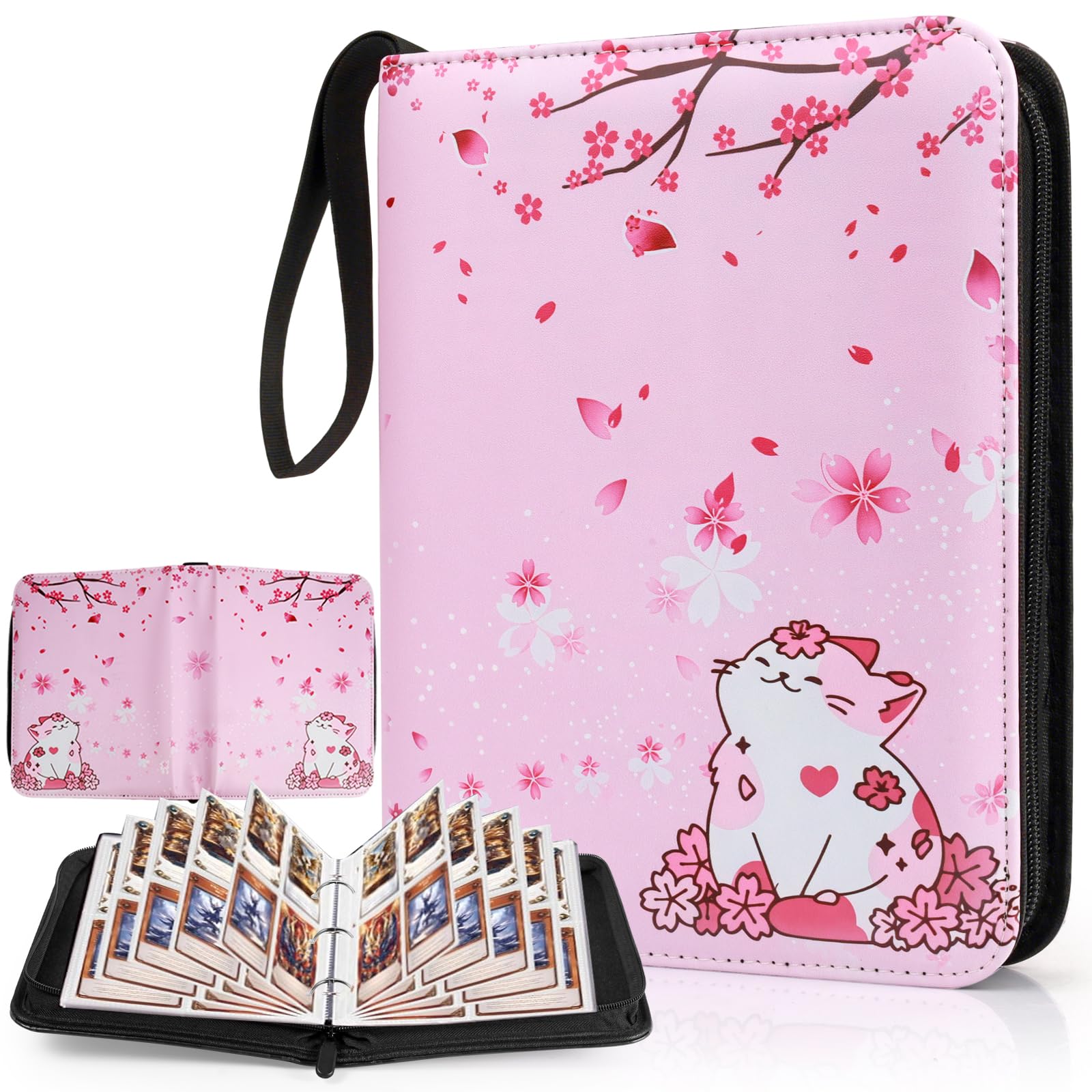 Card Binder, 4 Pocket Card Binder for 400 Cards with 50 Removable Sleeves, Trading Game Card Holder Collection