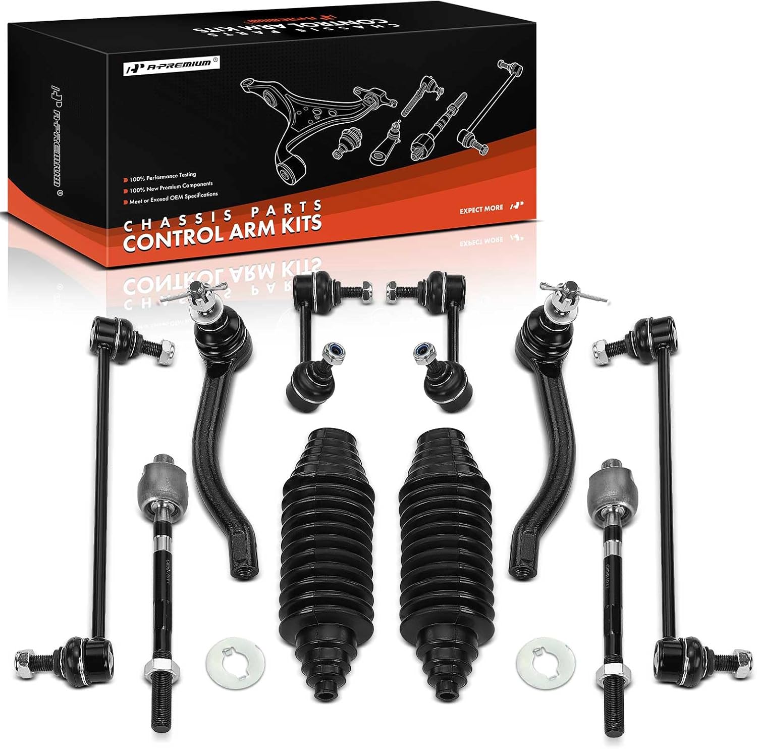 A-Premium Set of 10, Front Inner Outer Tie Rod End, Front & Rear Sway Bar Link, Rack and Pinion Boot, Compatible with Nissan Maxima 2009-2014