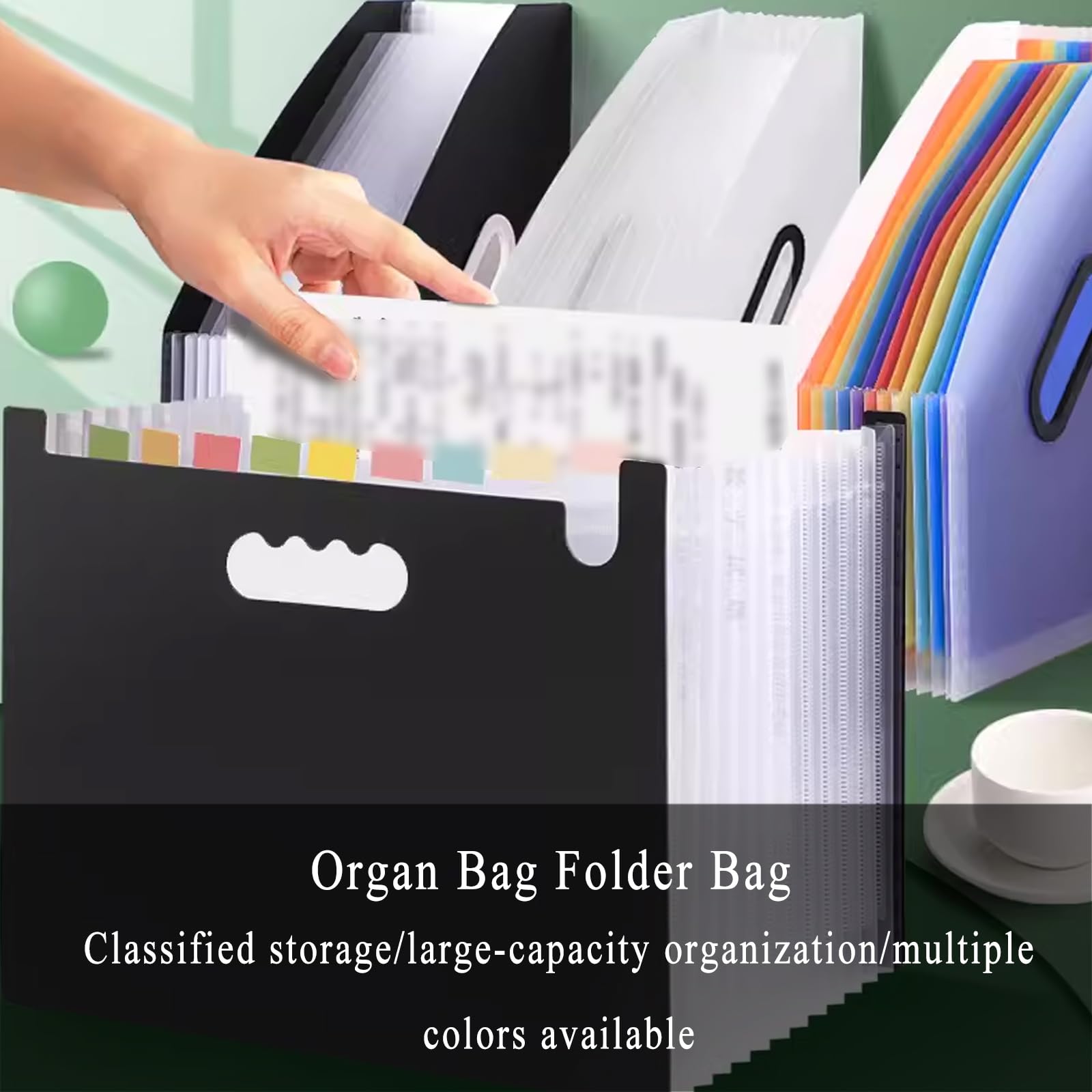 classeur accordéon，dossier de certificat， Lot de 2 organiseurs de fichiers 13 poches, classeur extensible, boîte de rangement portable A4 en accordéon, bleu(White)