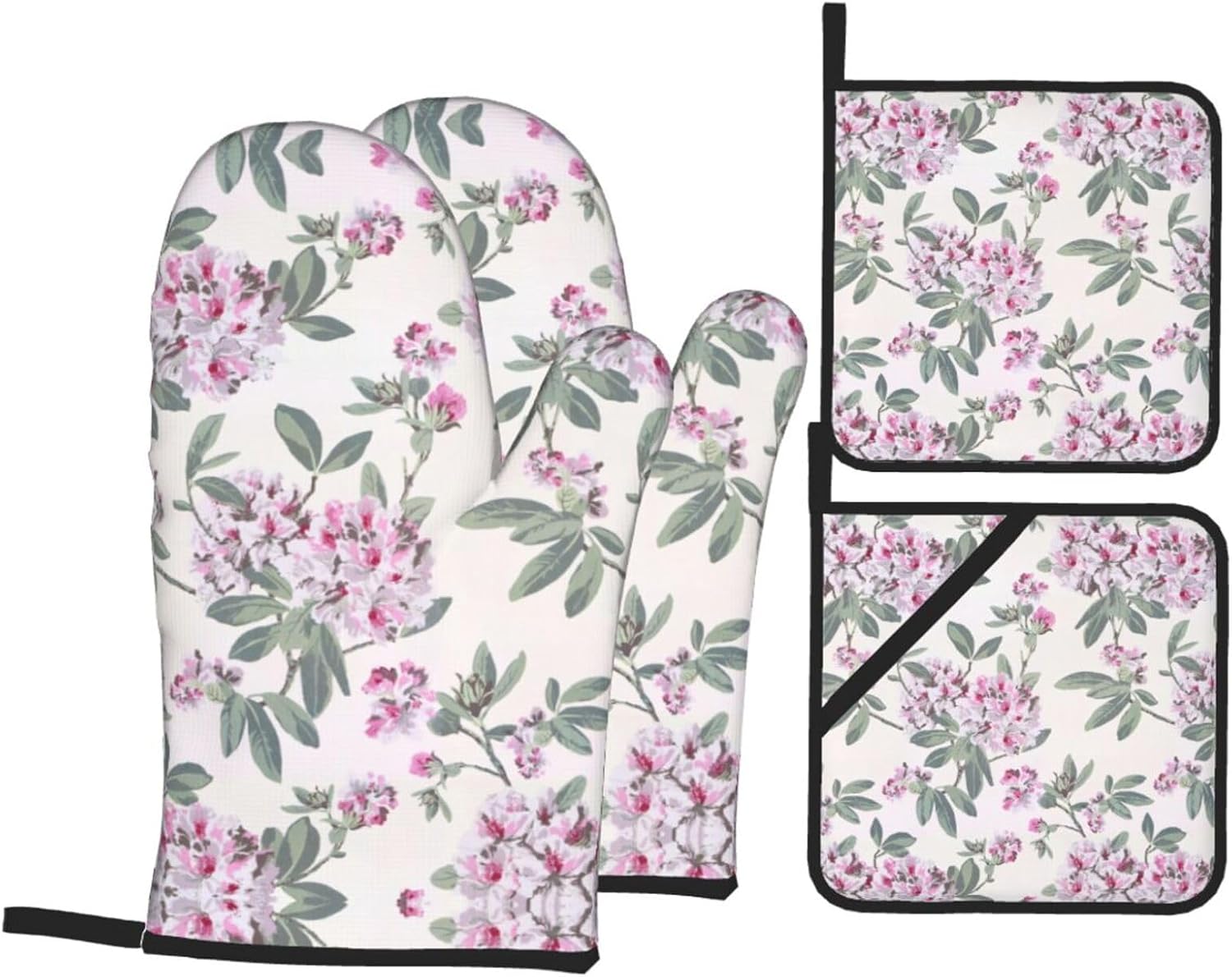 WURTON Dusky Rose Print Oven Mitts Pot Holders Set 4 Pcs Kitchen Essentials Heat Resistant Hot Pads Gloves, MC700