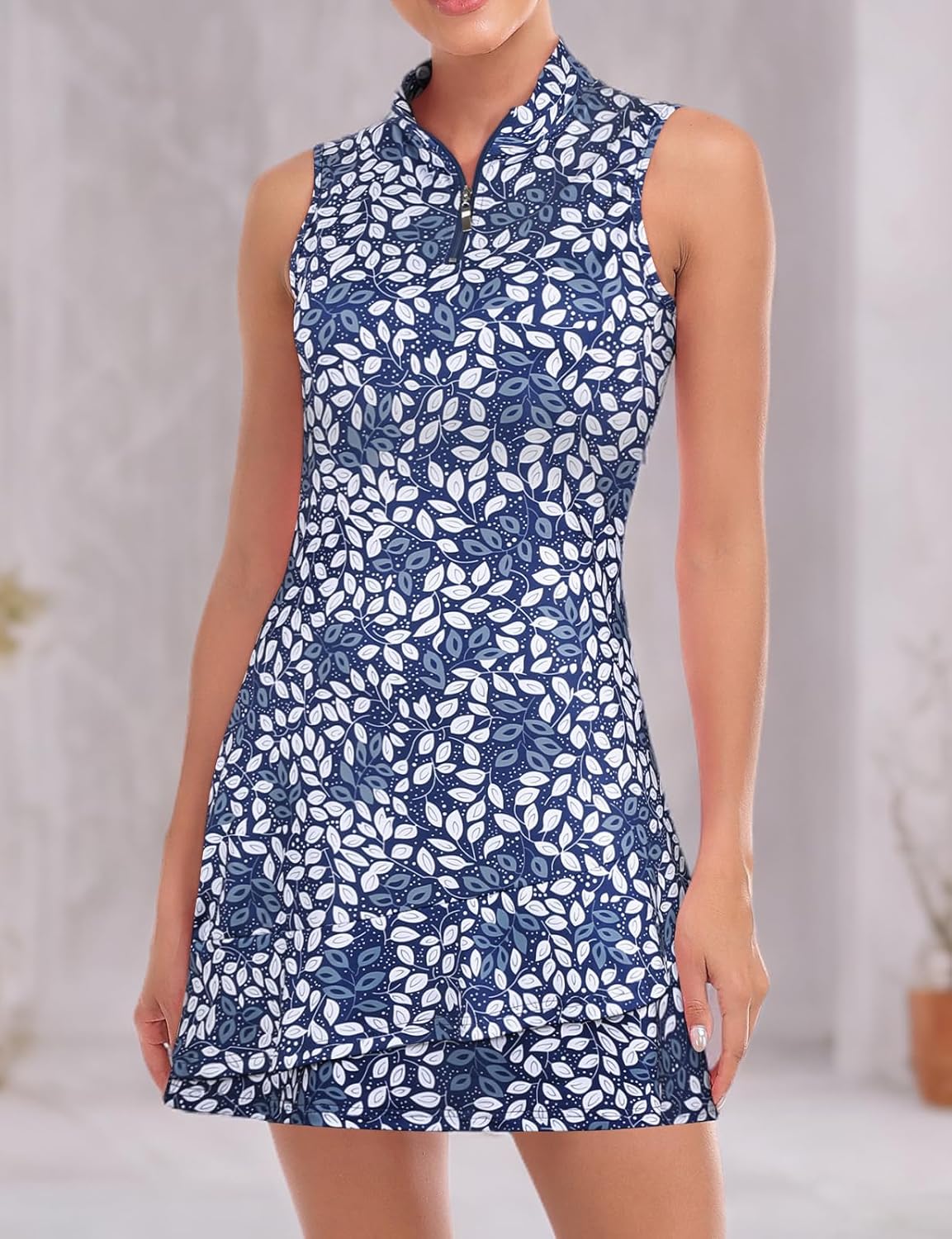 Viracy Tennis Dress for Women Sleeveless Golf Dresses with Shorts and Pockets Ruffle Zip Up Stand Collar Golf Outfits - Image 7