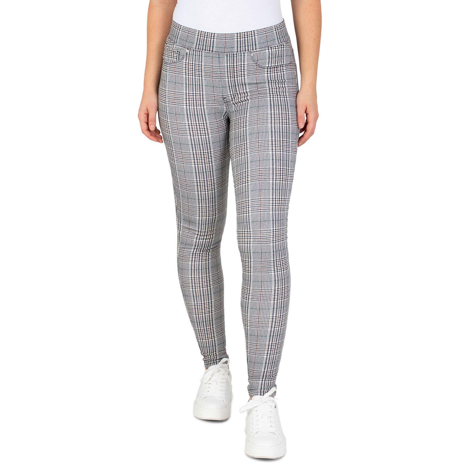 Seven7Women's 4 Way Pull on Ponte Legging (X-Large, Black & Brown Glen Plaid)