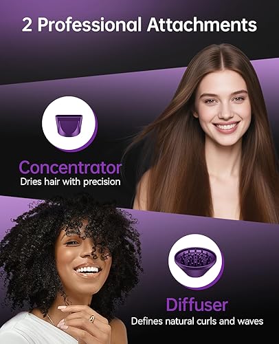Miniatura 7 de CONFU - Secador de pelo con difusor, secador iónico de 1600 W, portátil, ligero, secado rápido, secador de pelo de iones negativos, 3 ajustes de