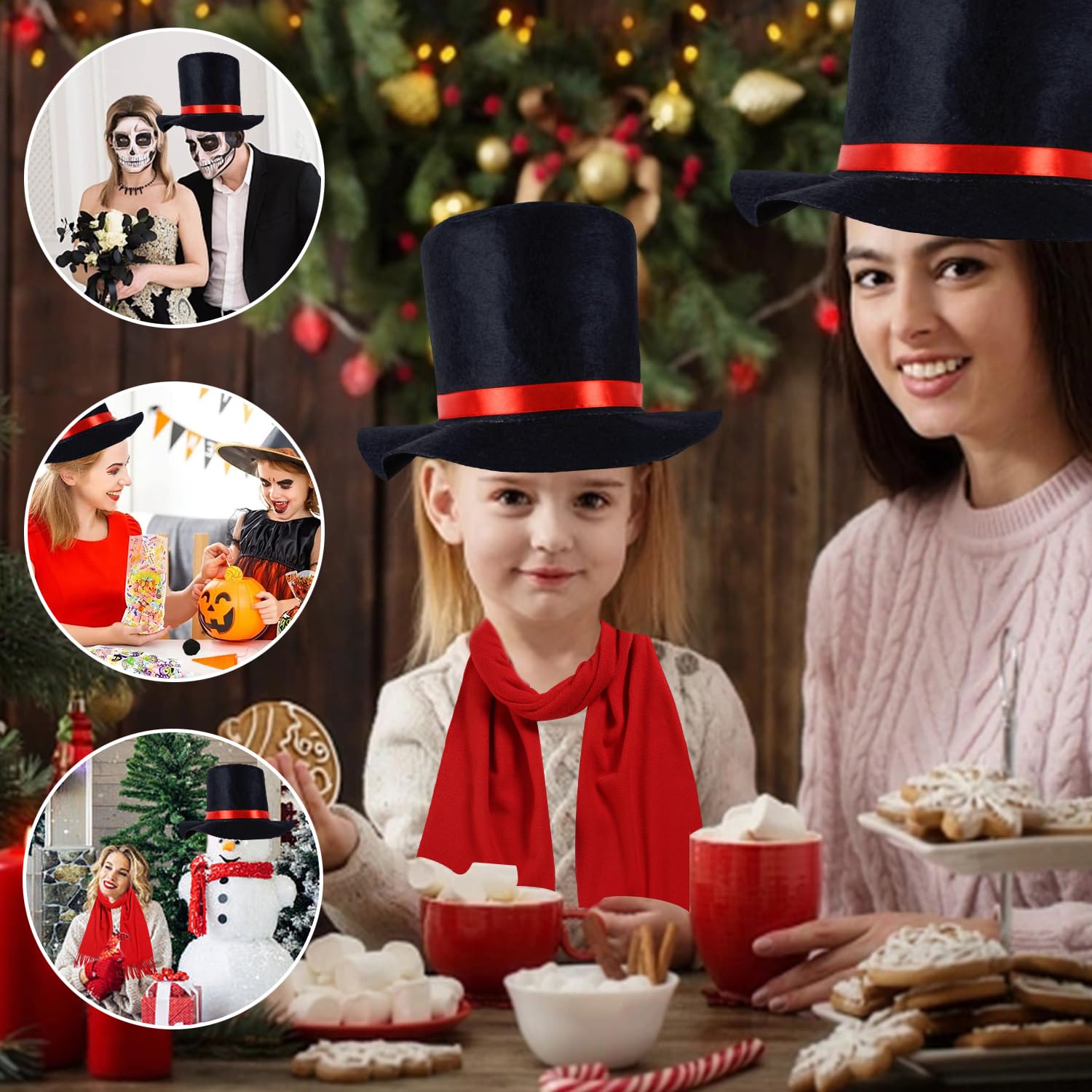 Lezevn 18Pcs Snowman Costume Kit Christmas Fancy Dress Black Top Hat Carrot Nose White Gloves Black Wool Balls for Party Cosplay - Image 3