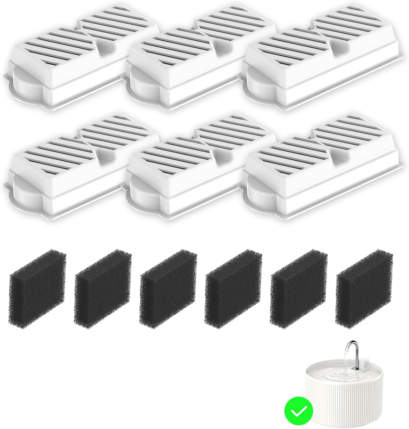 Repuesto de Filtros para Fuente de Agua Cerámica para Gatos Kenepet, 6 Filtros de Carbón y 6 Esponjas
