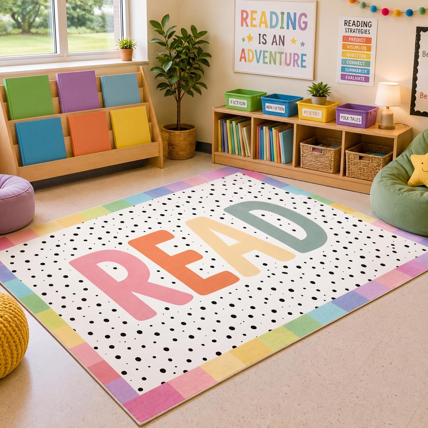 Suclain 39 x 47 Inch Apple Theme Rug Back to School Decoration Red Apple Reading Corner Nonslip Mat Decor for Teachers, Reading Corner,Playroom, Daycares, Learning Space Activities Supplies