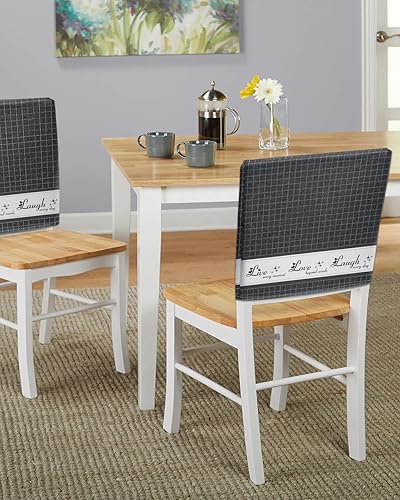 Miniatura 5 de AMZRicher Paquete de 6 fundas para respaldo de sillas de comedor, diseño de celosía gris, diseño retro de Live-Love-Laugh, lavable, elástico,