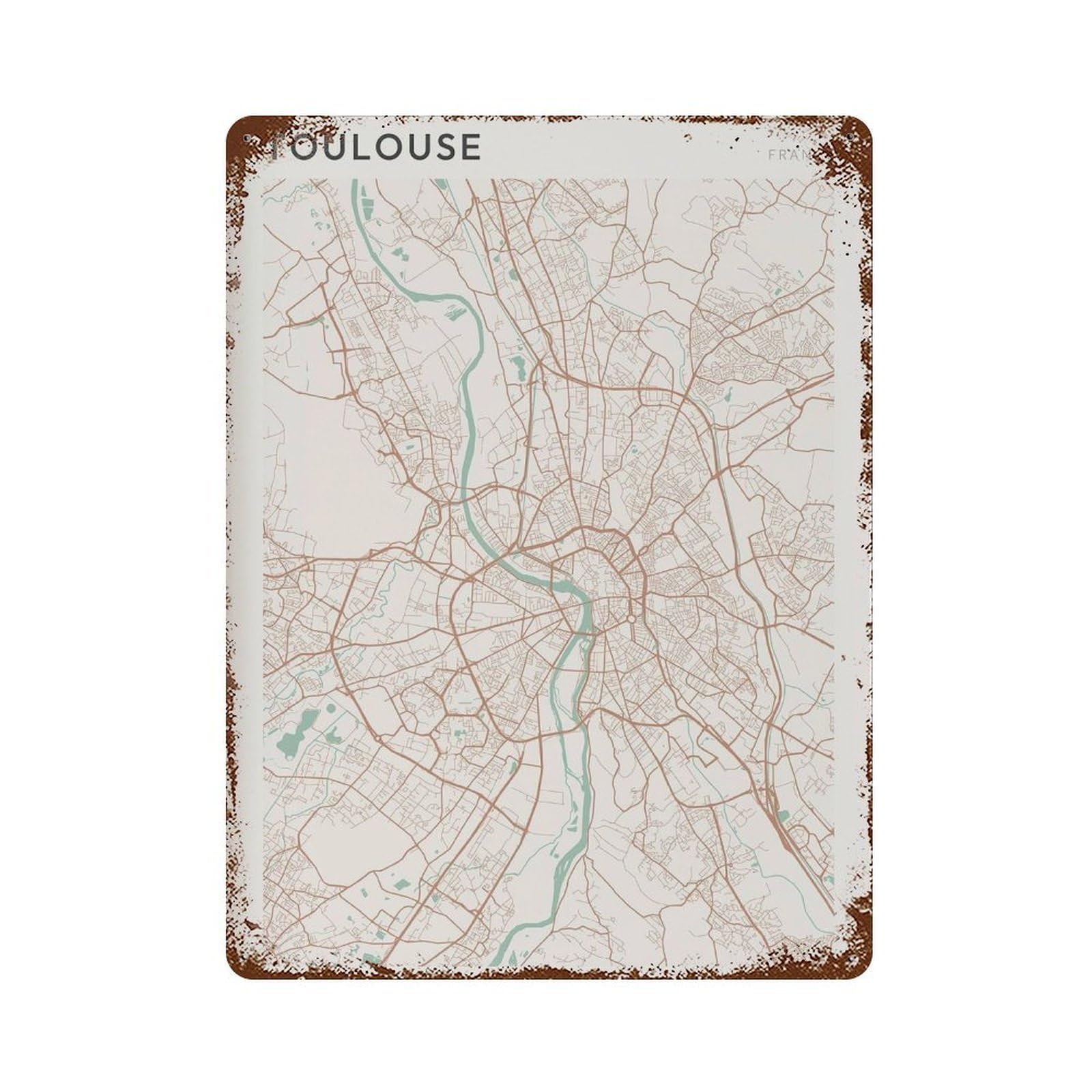xiaoxiaoshen Toulouse Map France Travel Gift Scandi Wall Decor Art Metal Tin Poster Modern Home Decor Art Home Bar Shop Decorations Vintage Sign 40x30cm