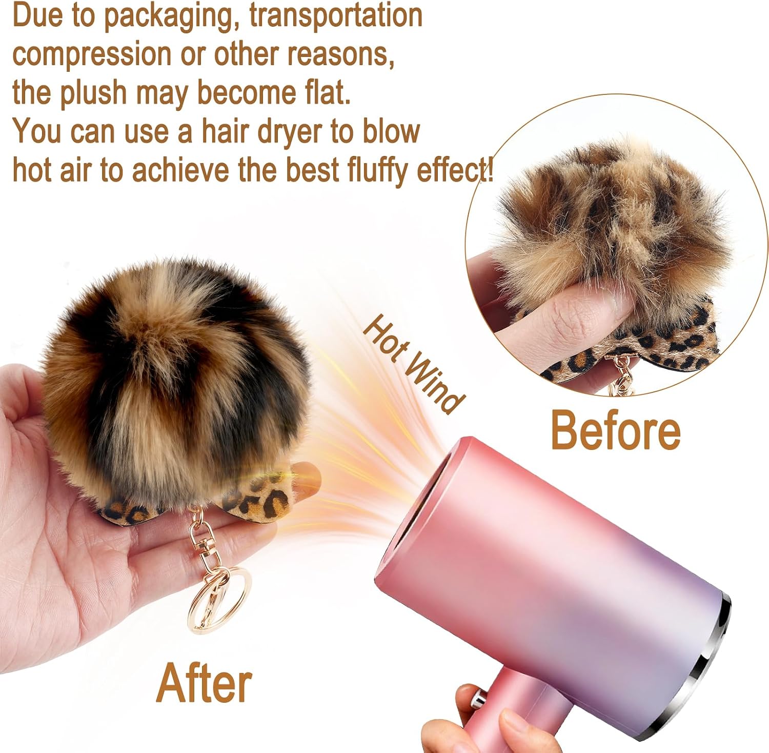PLwelth Pom Pom Keychain for Women Girls Plush Bag Charms for Handbags Leopard Print Keyring for Car Keys Backpack Tote Bag