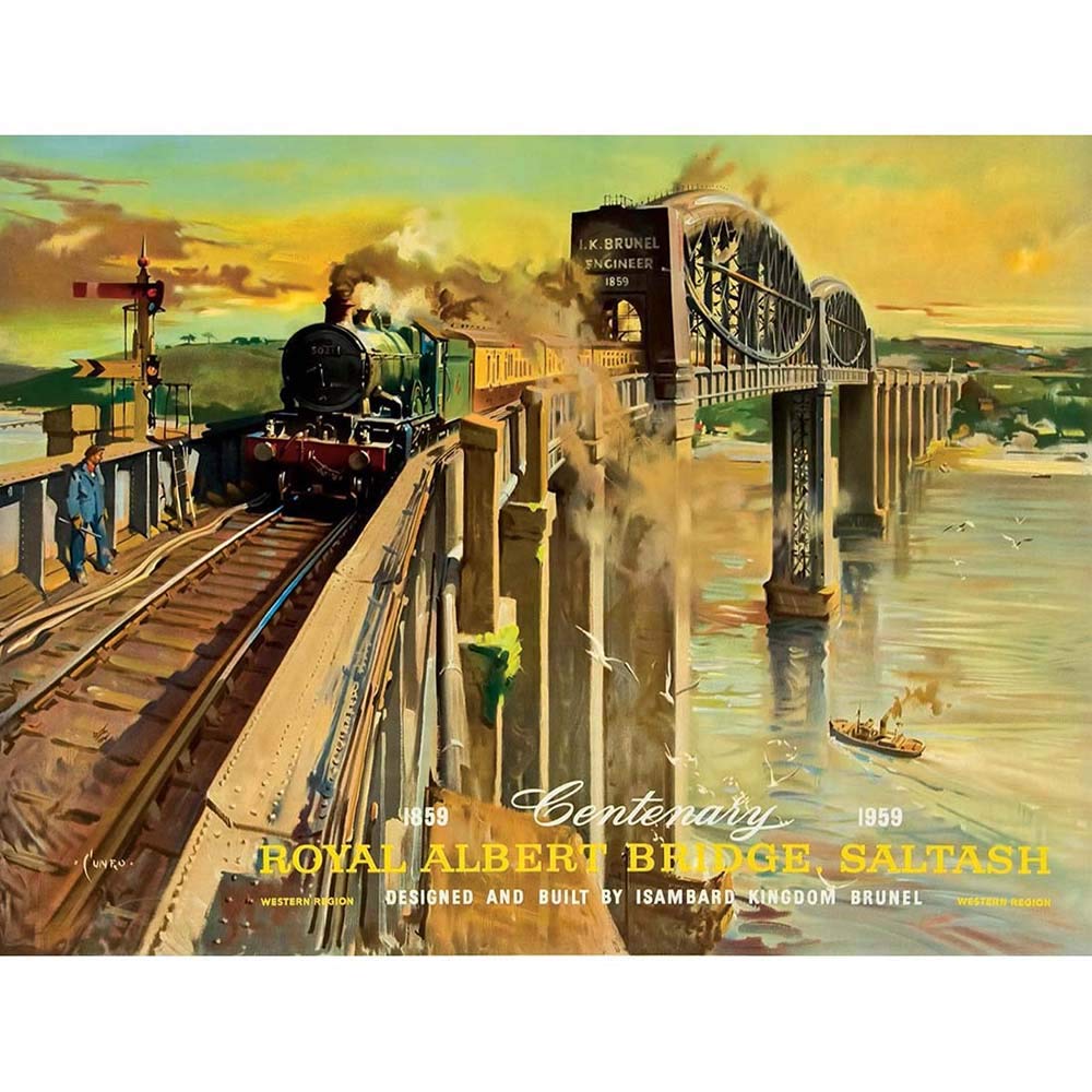 Wee Blue Coo Advert Transport Centenary Brunel Royal Albert Bridge Saltash UK Art Print Poster Wall Decor 12X16 Inch